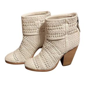 Rag & Bone Classic Newbury Booties Ivory Woven sz 6.5/36.5 NIB
